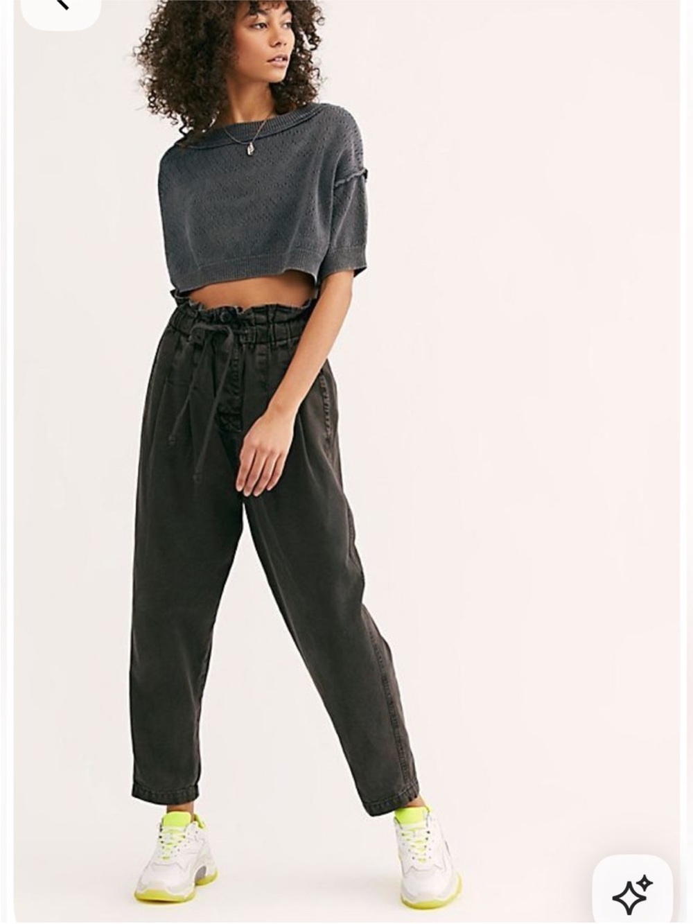 Free People Margate Paperbag high-waist canvas mom pants in a black or charcoal